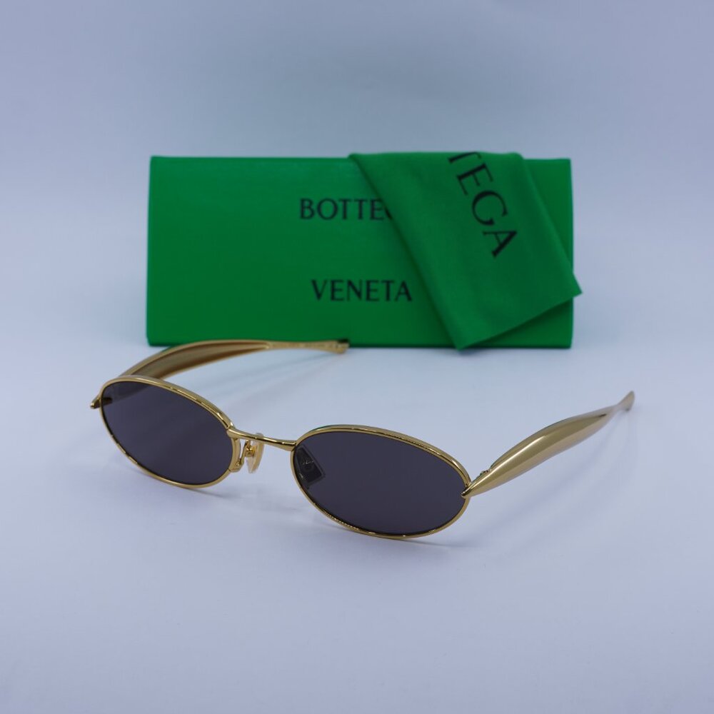 Bottega Veneta BV1386S 001 Oval Sunglasses - Gold/Grey